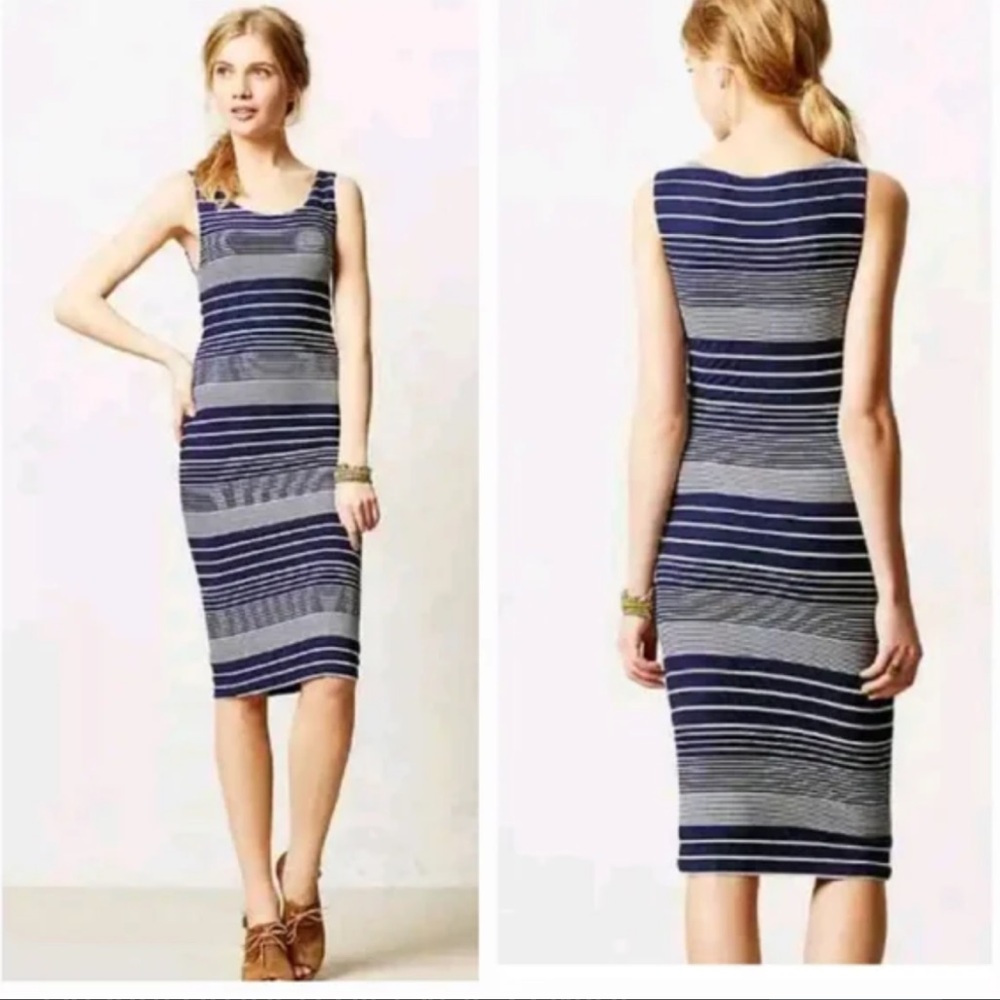 Maeve Navy and White Striped Midi Dress
